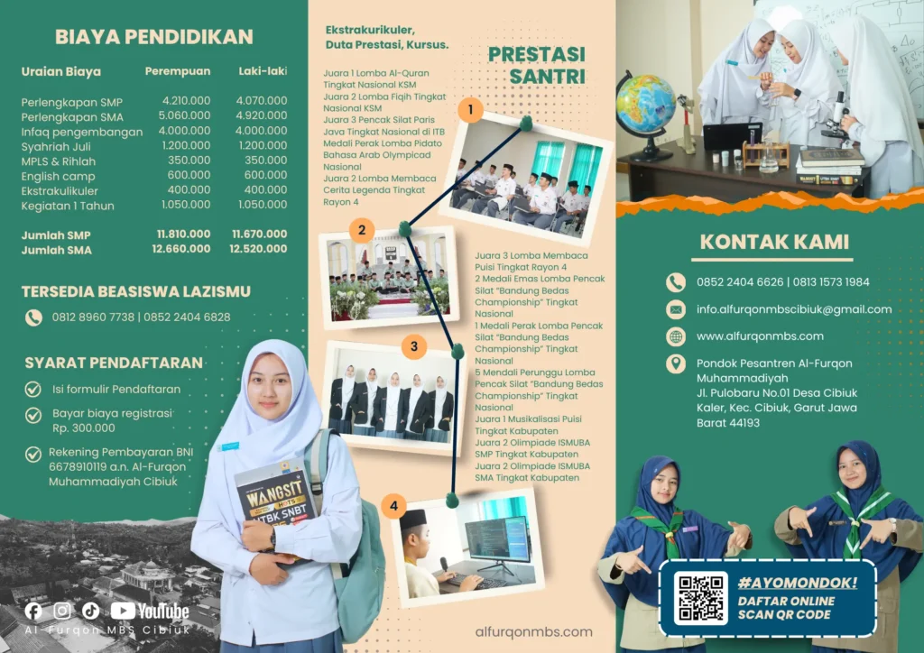 Brosur penerimaan pondok pesantren Al-Furqon muhammadiyah boarding school cibiuk